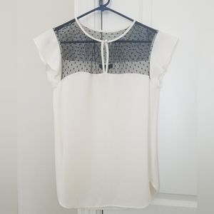 J. Crew ruffle sleeve off white lace detail blouse